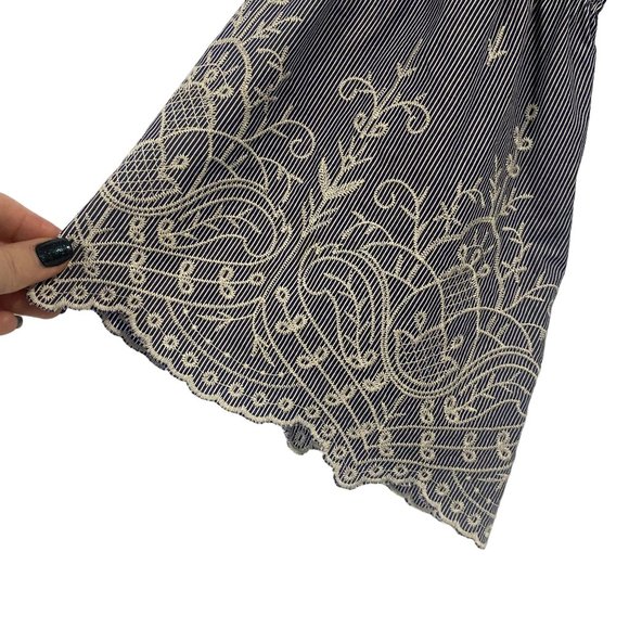 J. Crew Floral Embroidered Bell Sleeve Striped Blouse in Blue Poplin Cotton S - Picture 4 of 10